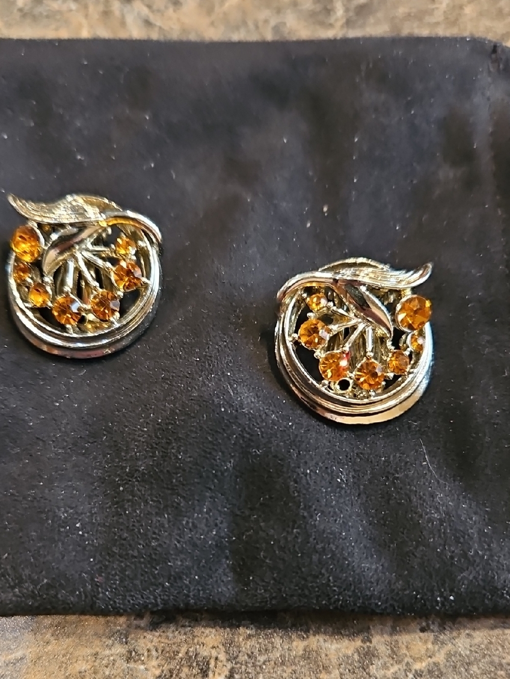 Gold-Tone Amber Crystal Leaf Clip-On Earrings - Women Jewelry